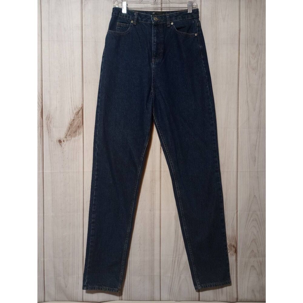 ASOS DESIGN Tall High Waisted Mom‎ Jeans Dark Wash Blue 28/36 Tapered Leg Denim